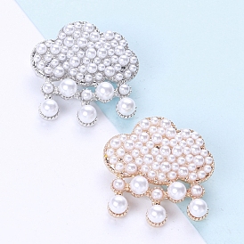 Alloy Brooches, with Plastic Imitation Pearl, Cloud