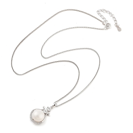 925 Sterling Silver Necklace, Pearl and Cubic Zirconia Necklace, Round