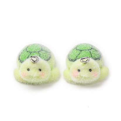 Флокированные подвески из непрозрачной смолы, очарование черепахи, с железной платиной петлей