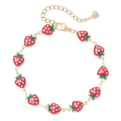 Браслеты-цепочки с клубничным звеном из латуни и эмали для женщин, с 304 фурнитурой из нержавеющей стали