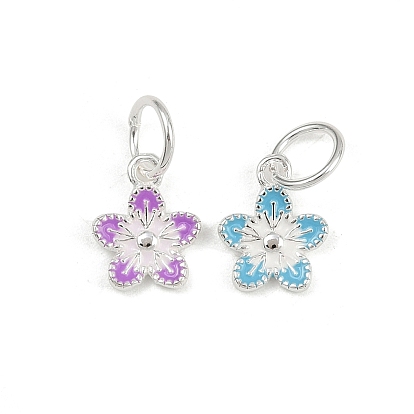 925 подвески-цветы из стерлингового серебра с эмалью, с прыжковых колец, серебряный цвет гальваническим