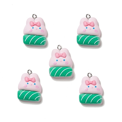 Opaque Resin Pendants, with Platinum Tone Iron Loops, Rabbit Charm