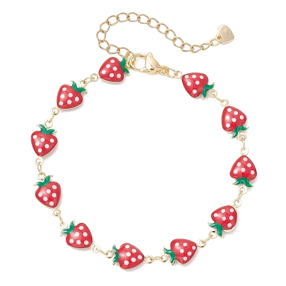 Браслеты-цепочки с клубничным звеном из латуни и эмали для женщин, с 304 фурнитурой из нержавеющей стали