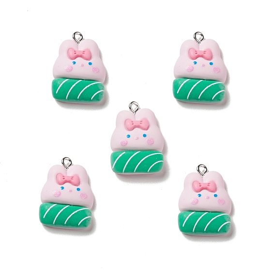 Opaque Resin Pendants, with Platinum Tone Iron Loops, Rabbit Charm