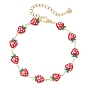Браслеты-цепочки с клубничным звеном из латуни и эмали для женщин, с 304 фурнитурой из нержавеющей стали