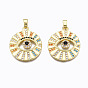Brass Micro Pave Clear Cubic Zirconia Pendants, Nickel Free, Flat Round