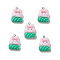 Opaque Resin Pendants, with Platinum Tone Iron Loops, Rabbit Charm