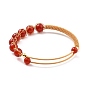 Natural Gemstone Beaded Cuff Bangle, Golden Brass Wire Wrapped Open Bangle for Women, Lead Free & Cadmium Free