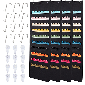 4Pcs Grids Rectangle Cloth Storage Pouches, Jewelry Rolls with 8Pcs Hanger Hooks, for Books, Sundries, with 12Pcs Nail Hangers
