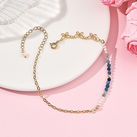 Браслеты на лодыжку из натуральных камней и жемчуга в виде круглых бусин в форме бабочки, с 304 цепочками из нержавеющей стали с текстурированным покрытием, золотые