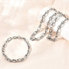 201 Комплект из ожерелья и браслета из нержавеющей стали с овальными звеньями для женщин