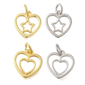 Heart Rack Plating Brass Charms, with Jump Rings, Lead Free & Cadmium Free, Long-Lasting Plated