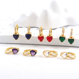 Chic Heart-shaped Zircon Crystal Earrings with European and American Fashion Design