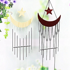 Колокольчики из металлической трубы, деревянные подвесные украшения, Луна и звезды