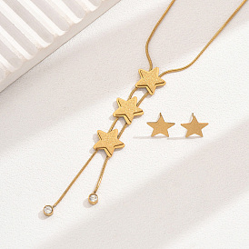 Stylish Stainless Steel Star Stud Earrings & Necklaces for Women's Party Banquet