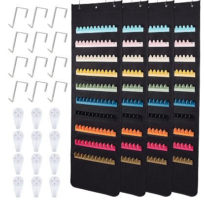 4Pcs Grids Rectangle Cloth Storage Pouches, Jewelry Rolls with 8Pcs Hanger Hooks, for Books, Sundries, with 12Pcs Nail Hangers