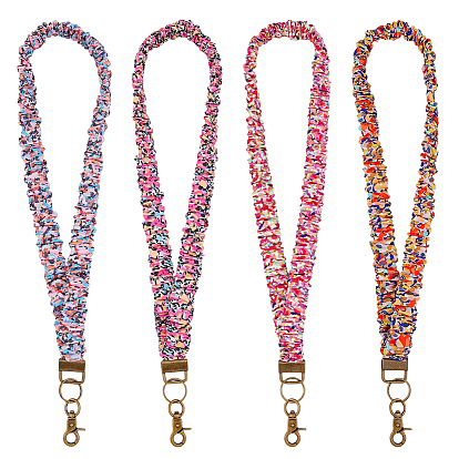 4Pcs 4 Colors Polyester ID Card Cell Phone Lanyard, with Alloy Swivel Clasp