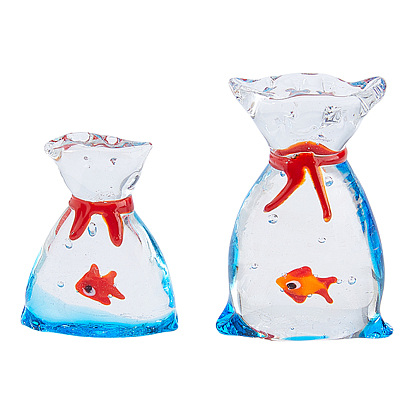 2Pcs 2 Styles Transparent Lampwork Display Decorations, Pretending Prop Decorations, Bag with Fish