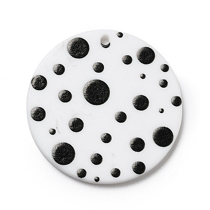 Polka Dot Pattern Opaque Acrylic Pendants, for DIY Earring Accessories, Flat Round