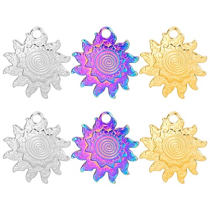 201 Stainless Steel Pendants, Sun Charms with Vortex Pattern