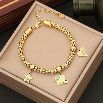 Boho Elephant Charm Bracelet with Heart and Star Eye Accents - Unique Fashion Jewelry