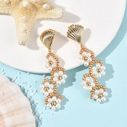 Pendientes colgantes con cuentas de semillas de vidrio en forma de flor, con perlas de vidrio, Pendientes de botón con cuentas de latón para mujer