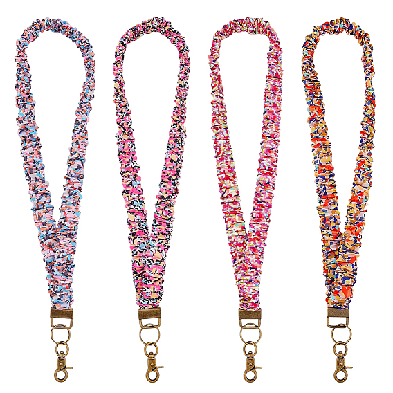 4Pcs 4 Colors Polyester ID Card Cell Phone Lanyard, with Alloy Swivel Clasp