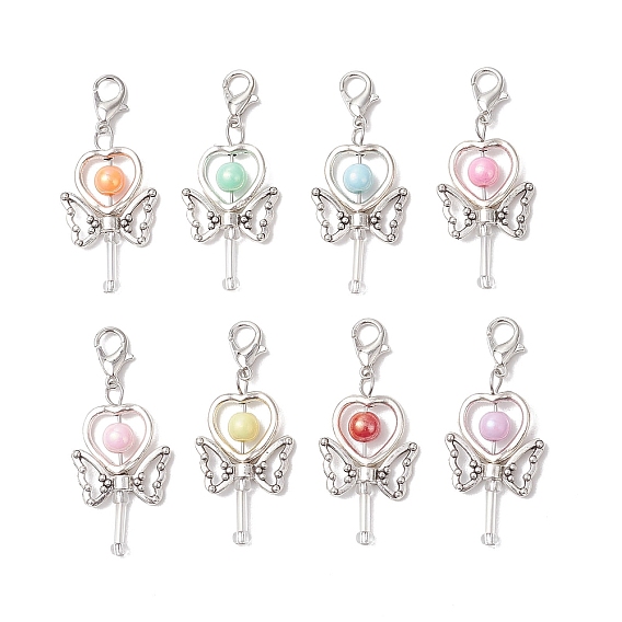 8шт. подвеска в виде волшебной палочки в форме сердца из акрила и сплава, Подвеска-застежка-когти омара для украшения сумки