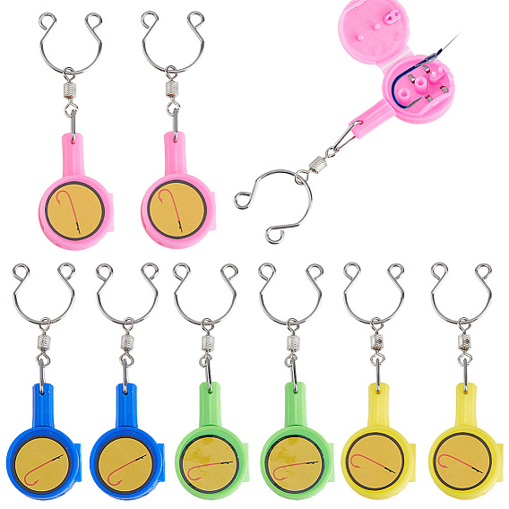 16 piezas 4 colores plástico con herramienta para atar nudos de anzuelo de acero inoxidable, accesorios de pesca