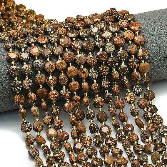 Натуральные звездообразные нитки из бисера яшмы, граненый шестиугольный разрез, плоско-круглые, с бисером