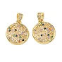 Brass Micro Pave Colorful Cubic Zirconia Pendants, Flat Round with Star Charms