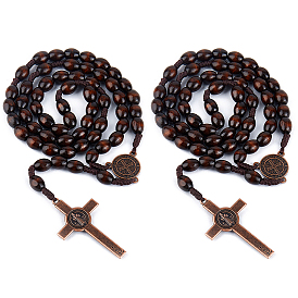 2 шт. ожерелья из цинкового сплава и дерева с бусинами-четками в виде креста Иисуса