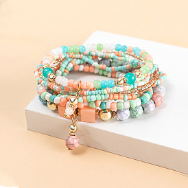 Holiday style niche contrast color stacked bracelet set design sense Bohemian rice bead bracelet