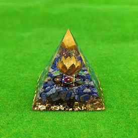 Orgonite Pyramid Resin Energy Generators, Natural Lapis Lazuli Chips & Metal Lotus Inside for Home Office Desk Decoration
