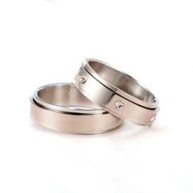 Rotating 201 Stainless Steel Finger Rings for Men Women, with Rhinestone