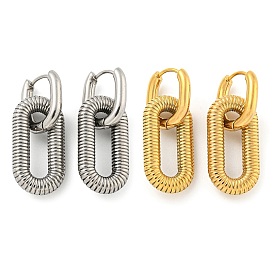 Grooved Oval 304 Stainless Steel Huggie Hoop Dangle Earrings for Women