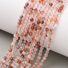 Natural Hematoid Quartz/Ferruginous Quartz Beads Strands, Round, Faceted