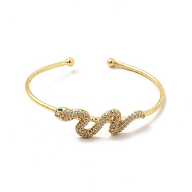 Bracelet manchette serpent en zircone cubique transparente, bijoux en laiton pour femmes