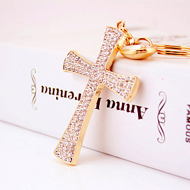 Sparkling Cross Keychain with Cute Waterdrop Rhinestones - Perfect Gift for Her!