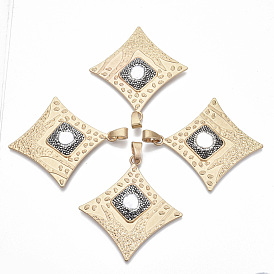 Сплав горный хрусталь большие кулоны, с оболочкой жемчуг, ромб, струи гематита