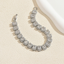 Luxury Brass Pave Clear Cubic Zirconia Rectangle Tennis Bracelets for Women