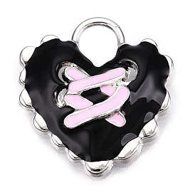 Alloy Enamel Pendants, Platinum, Mended Heart Charms