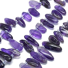 Natural Amethyst Beads Strands, Nuggets, Top Drilled, with Seed Beads