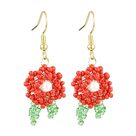 Болтающие серьги из стекла, с бусинами из ракушечного жемчуга и 304 крючками для сережек из нержавеющей стали, цветок