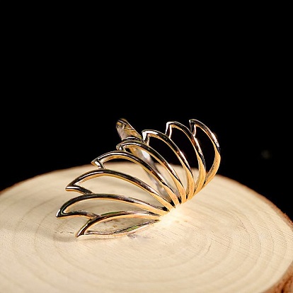 Minimalist Hollow Feather Brass Finger Ring for Women