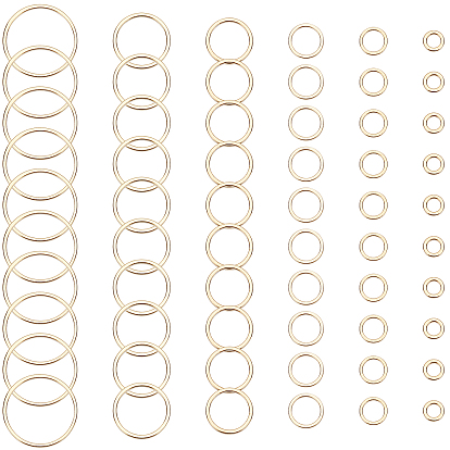60Pcs 6 Style Brass Linking Rings, Long-Lasting Plated, Round Ring