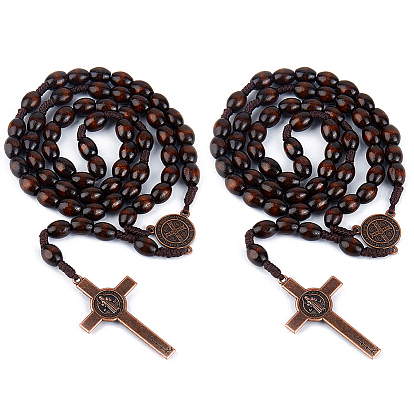 2 шт. ожерелья из цинкового сплава и дерева с бусинами-четками в виде креста Иисуса