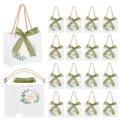 Прямоугольные бумажные подарочные пакеты в знак благодарности, подарочные упаковочные мешочки с ручками из полиэстера и оливковой лентой.