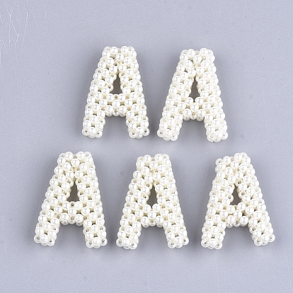 Handmade ABS Plastic Imitation Pearl Woven Beads, Mixed Letters