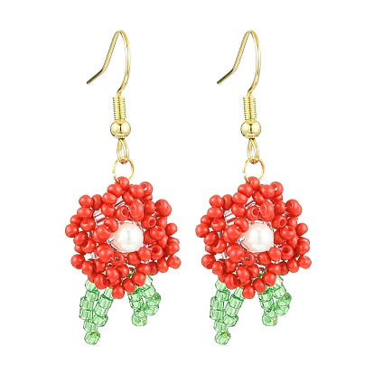 Болтающие серьги из стекла, с бусинами из ракушечного жемчуга и 304 крючками для сережек из нержавеющей стали, цветок